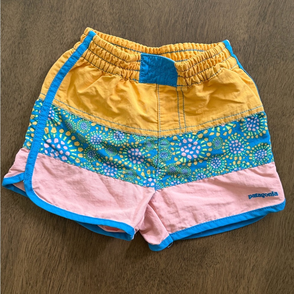 Patagonia Yellow, Teal & Pink Swim Trunks Boys 3T